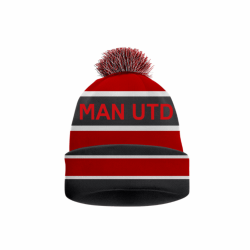 Man Utd Bobble Hat Red Black